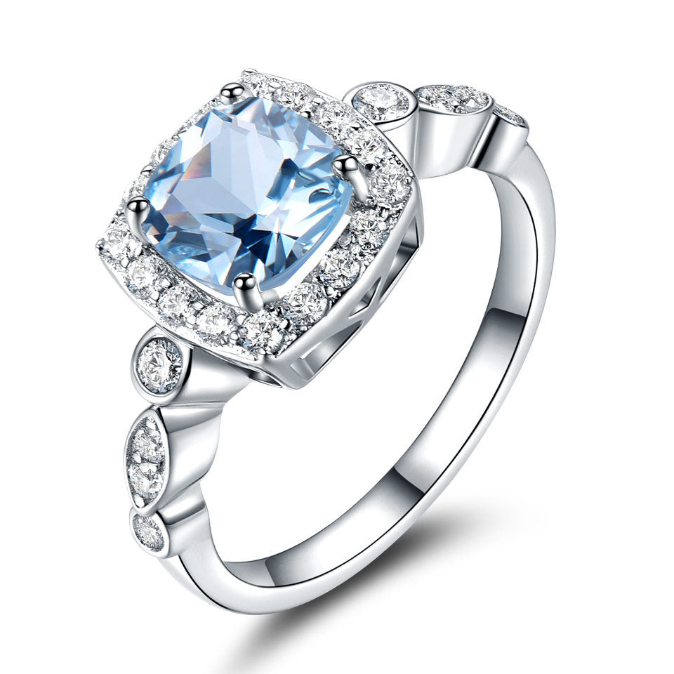 Blue topaz ring set square zircon wind ring 616122346849