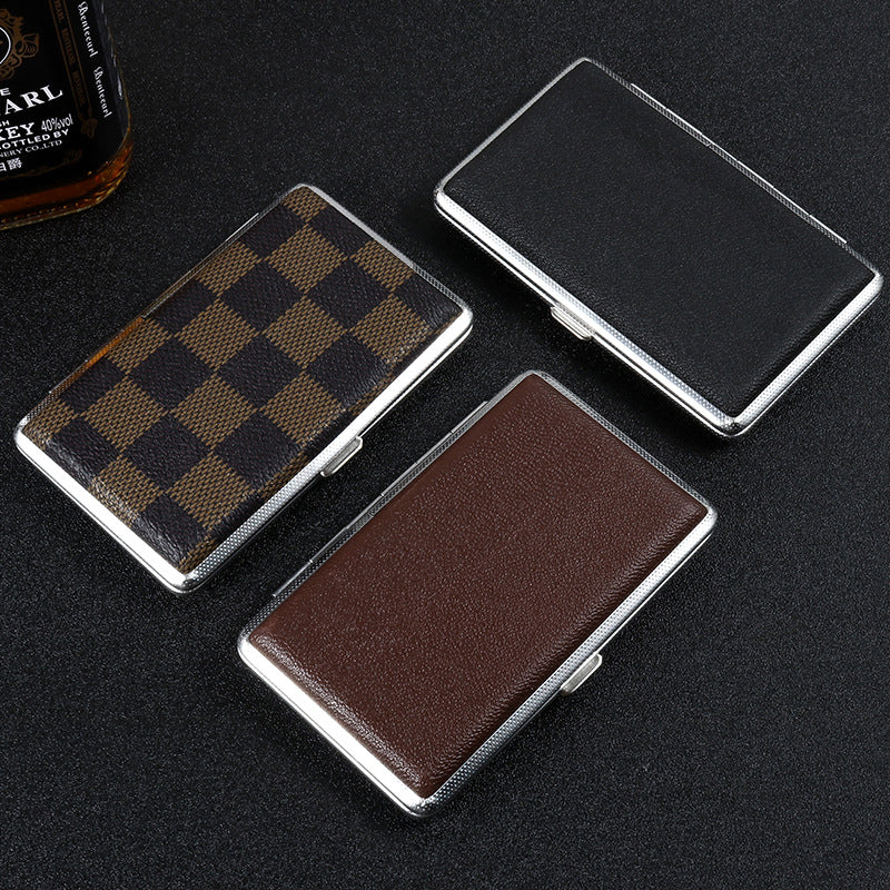 Ultra-thin portable men's leather creative metal high-grade leather cigarette case 775270864915