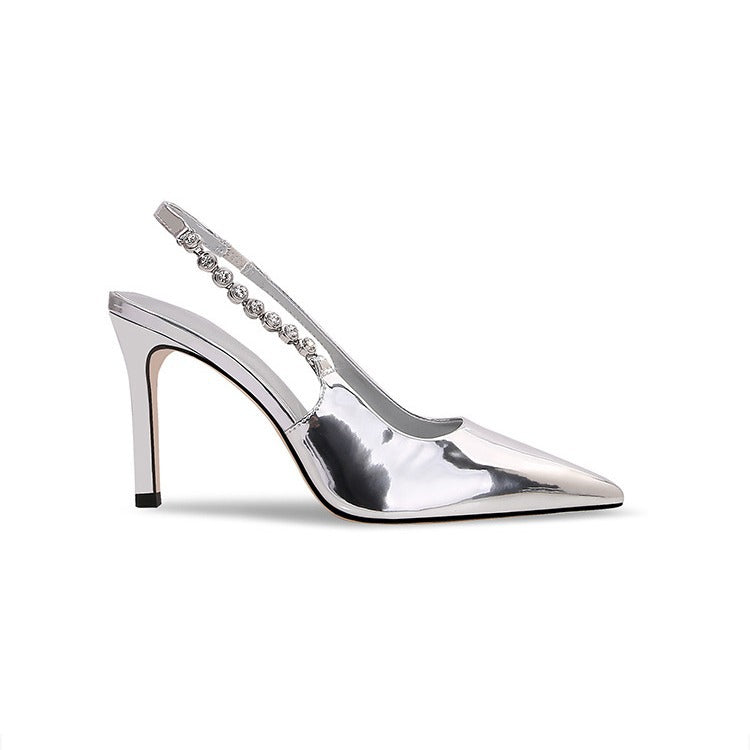 Silver Metallic Slingback Heel Sandals 715572448684