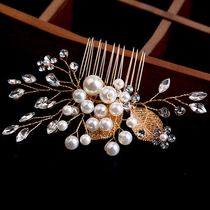 Gold leaf updo hair comb ornaments handmade rhinestone headdress bridal accessories 698964279630