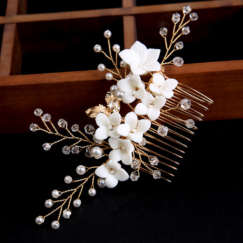 Bridal accessories Gold leaf hair up hair comb Handmade rhinestone headdress flower comb 698449649574