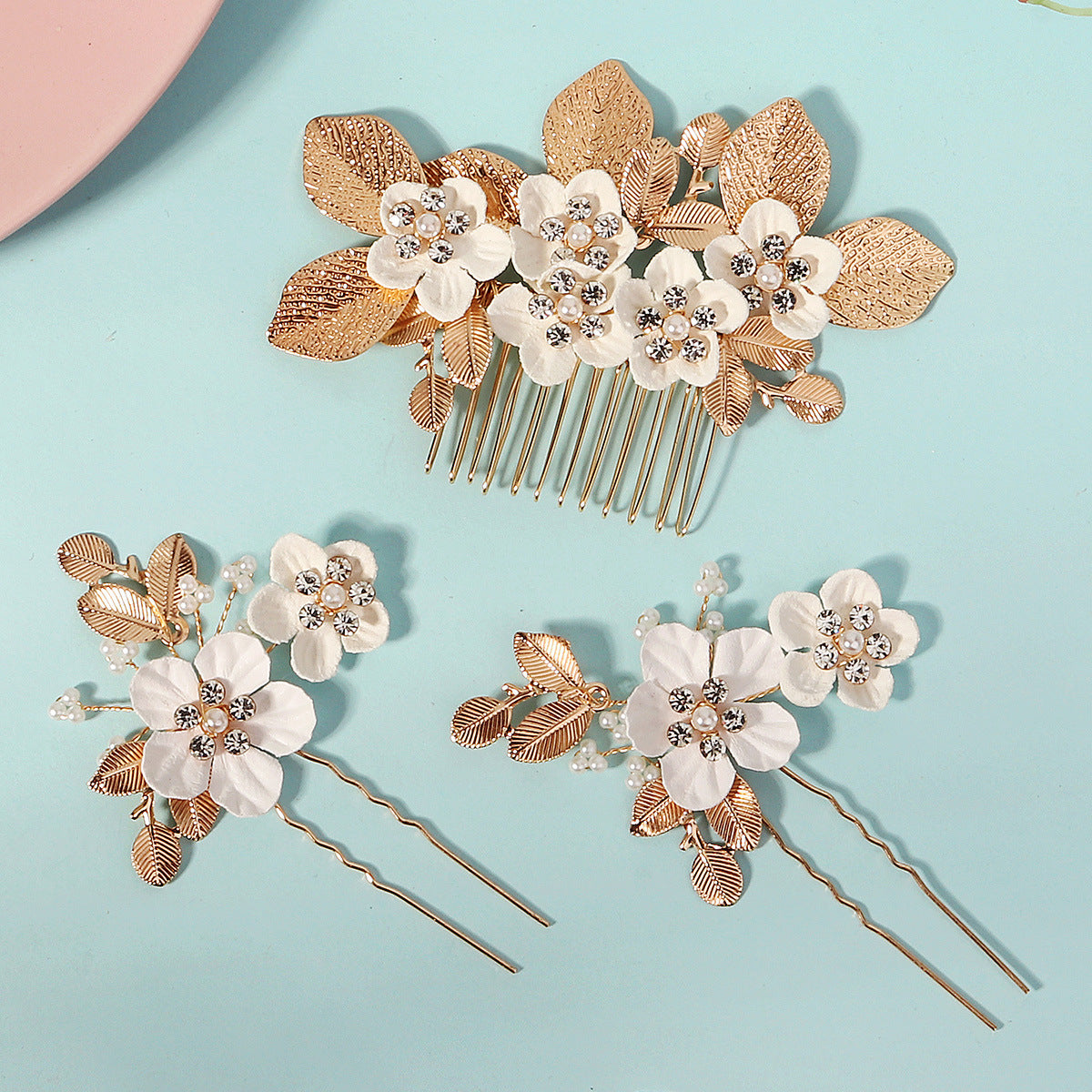 Vintage Leaf Flower hairpin set Bridal Wedding Headwear Handmade Hairpin and comb 771959289349