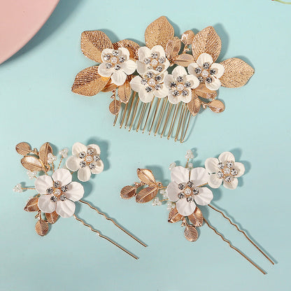 Vintage Leaf Flower hairpin set Bridal Wedding Headwear Handmade Hairpin and comb 771959289349