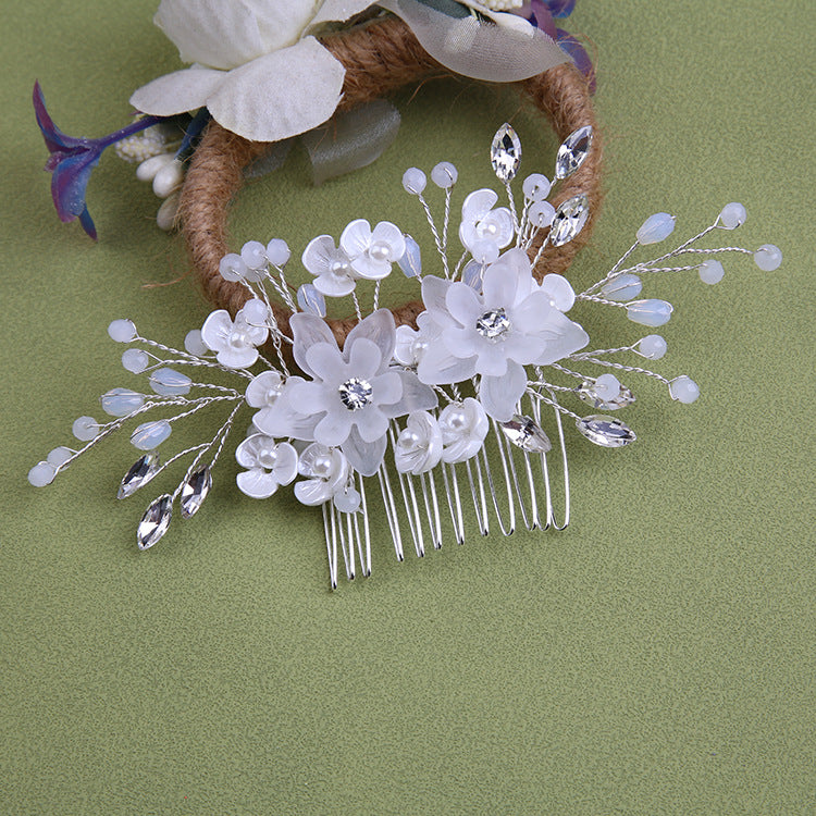 White pearl Pan Hair comb ornaments Handmade flower headdress bridal ornaments 728343527290