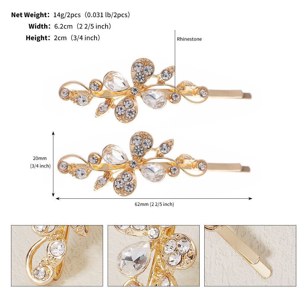 Hair accessories Metal Hair Clips Broken bangs One line clip leaf rhinestone alloy hair clips 679973510035