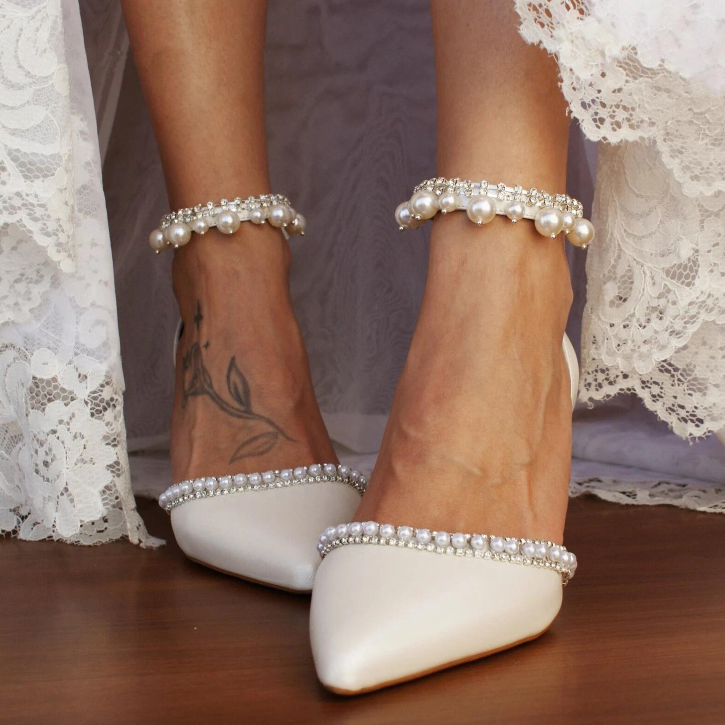 Pointy classic rhinester pearl fringe line with fashion chunky heels wedding shoes 709119829327