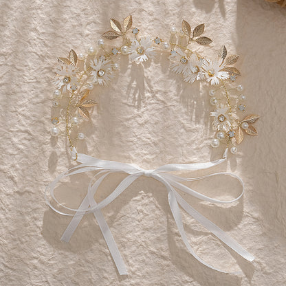 Bridal Headpieces Girls hair pieces Fabric flowers Pearl soft chain headpieces  650978170351