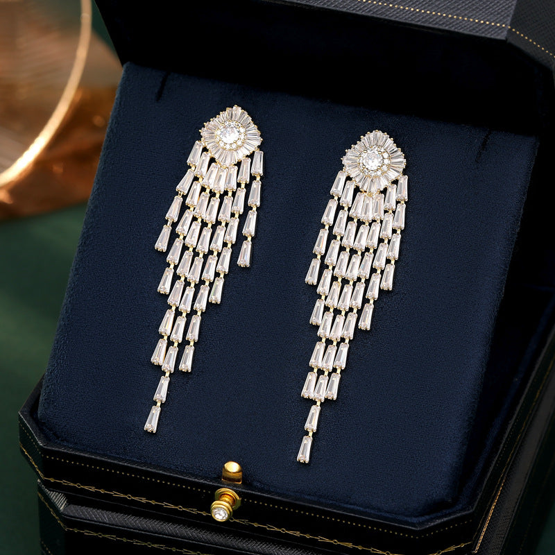 Zircon long tassel earrings 712757587269