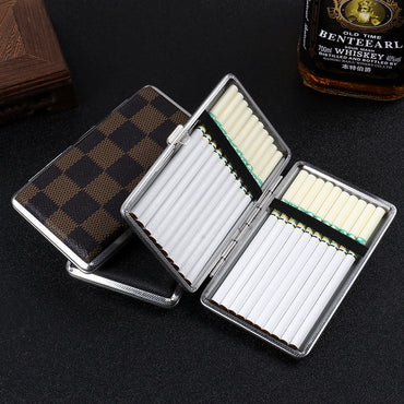 Ultra-thin portable men's leather creative metal high-grade leather cigarette case 775270864915