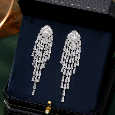 Zircon long tassel earrings 712757587269