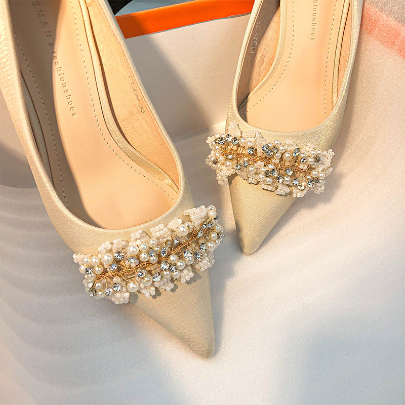 Wedding bridal shoes Dress shoes pointed high heels 683923492274