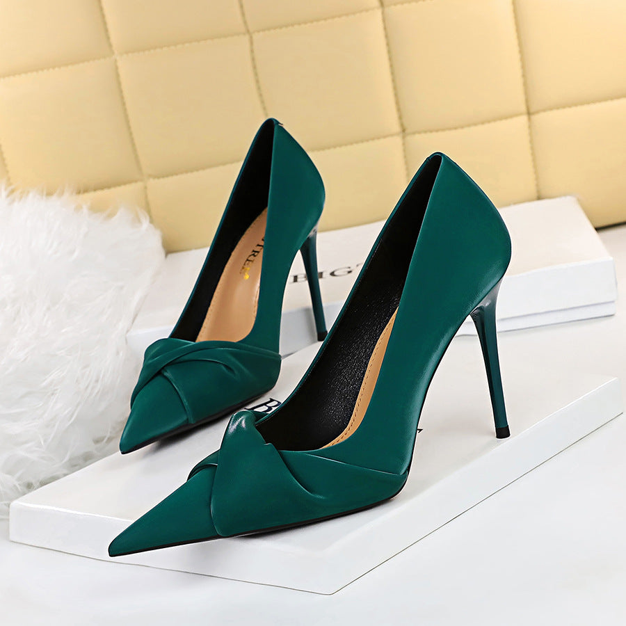 Party heels, stiletto heels, slim pedicure, shallow mouth, pointy bow dress shoes 673905941057