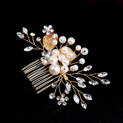 Gold leaf updo hair comb ornaments handmade rhinestone headdress bridal accessories 698964279630