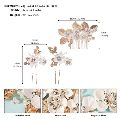 Vintage Leaf Flower hairpin set Bridal Wedding Headwear Handmade Hairpin and comb 771959289349