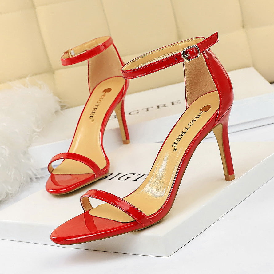 Fashion super high heels patent leather open-toe sandals summer sexy dress shoes 570982649397