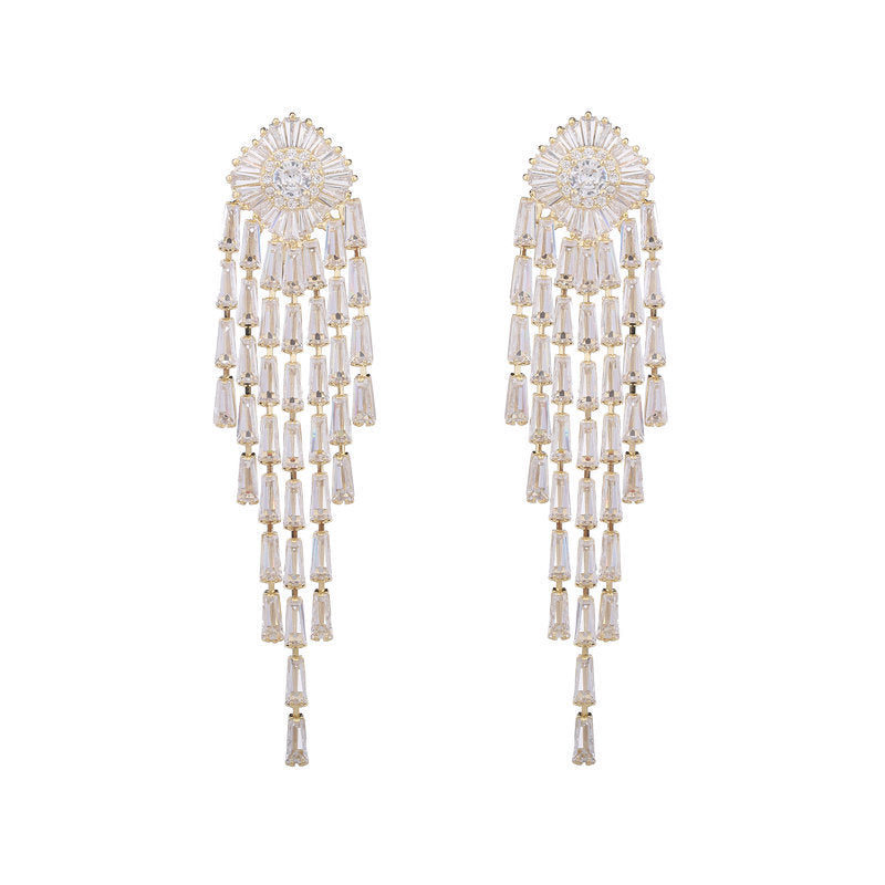 Zircon long tassel earrings 712757587269