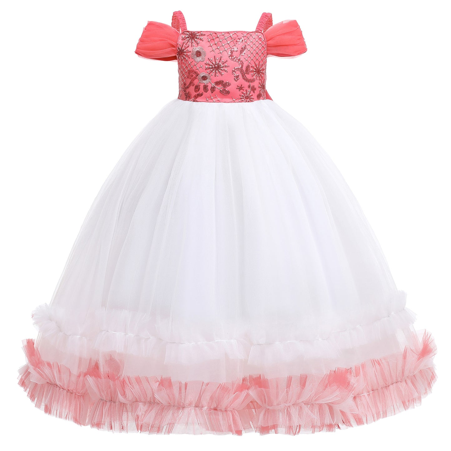 A-Line Maxi Sequined Tulle Flower Girl Dress 682893438731