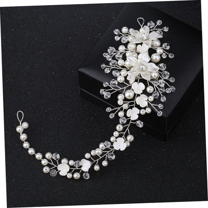 Bridal Handmade Hair accessories Flower Modeling Crystal Pearl twisting bead Headband Soft hair chain Headpieces 777998659051