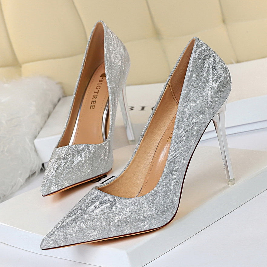 High-heeled women's shoes stilettos with pointed sequins wedding shoes dress shoes 606336050941