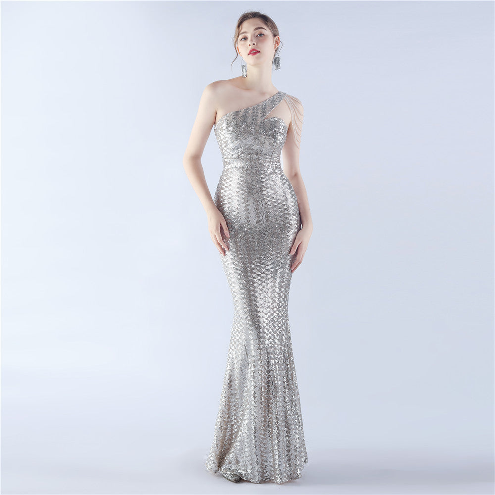 Sheath-column floor length sequined dress 785514826195