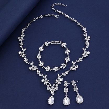 Luxury Drop bride Wedding dress Jewelry set Necklace Earrings Bracelet three-piece set  805785312365