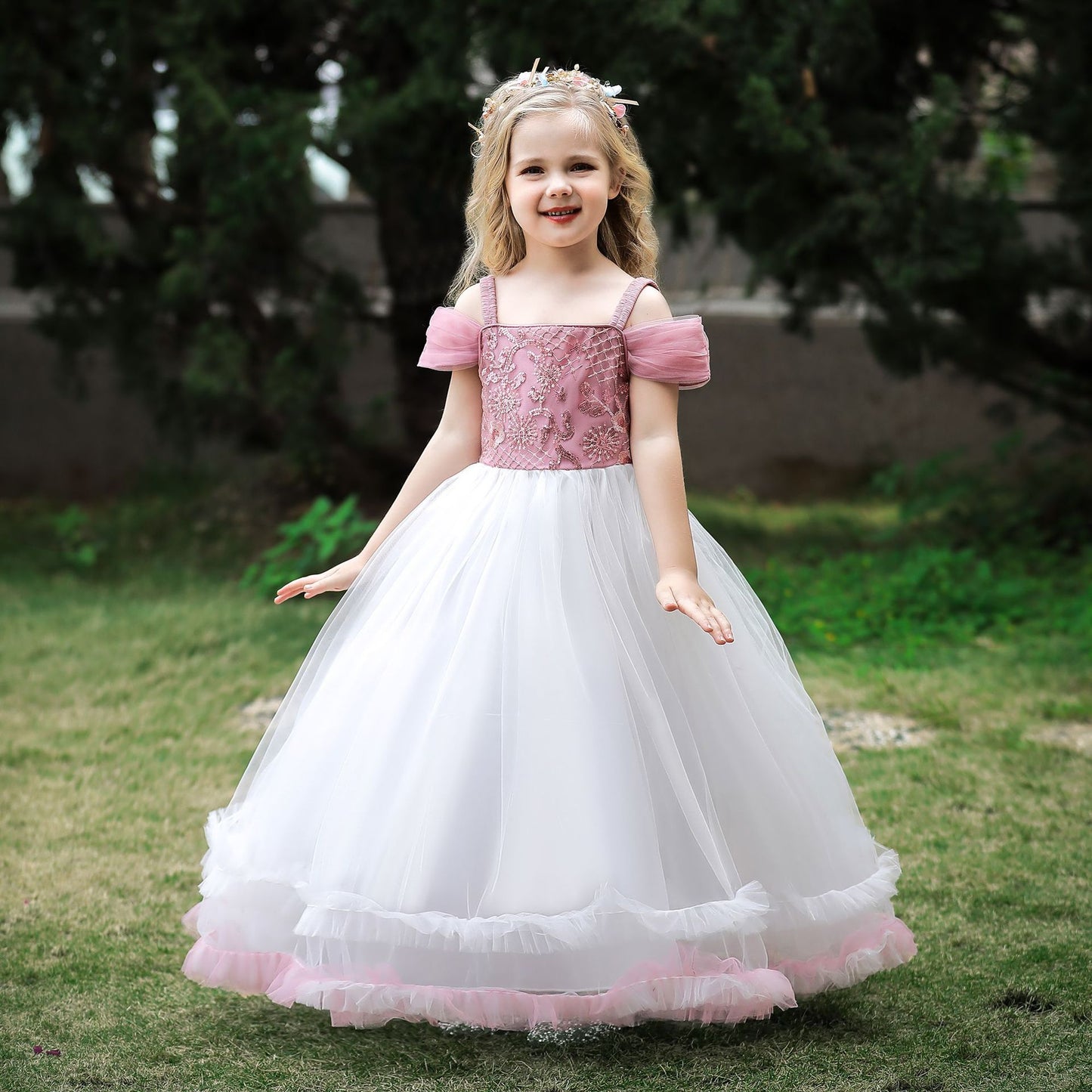 A-Line Maxi Sequined Tulle Flower Girl Dress 682893438731