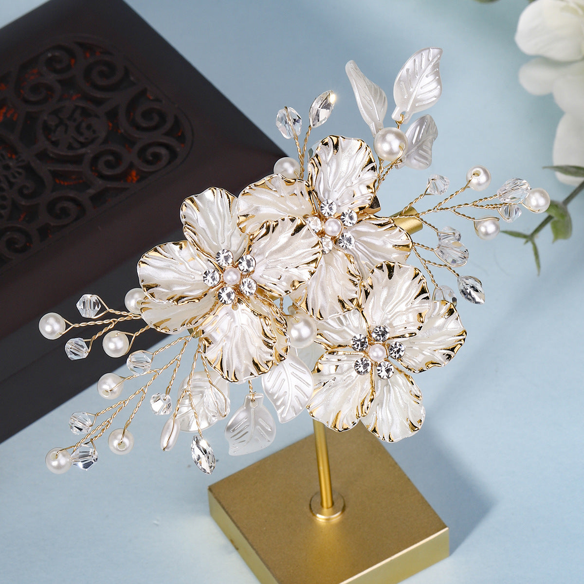 Beautiful acrylic flower set comb bride hair pearl clip Headpieces 736331094787