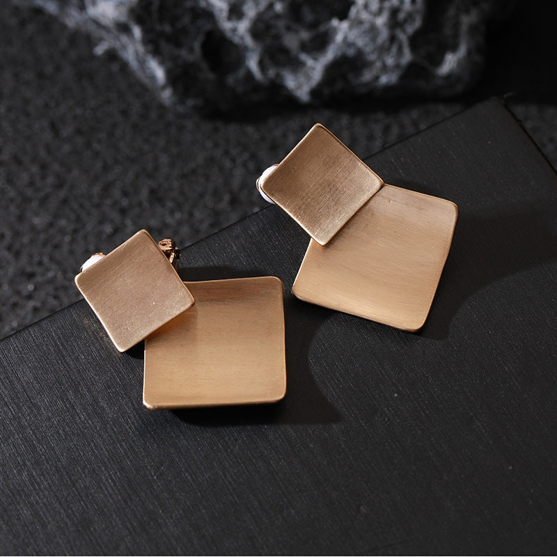 Simple square geometry alloy earrings Fashion light luxury all-in-one women's ear clips 720384731306