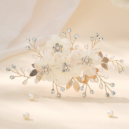 Beautiful white flower handcrafted hair clip Wedding hair accessories Diamond pearl hair clip 753896048928