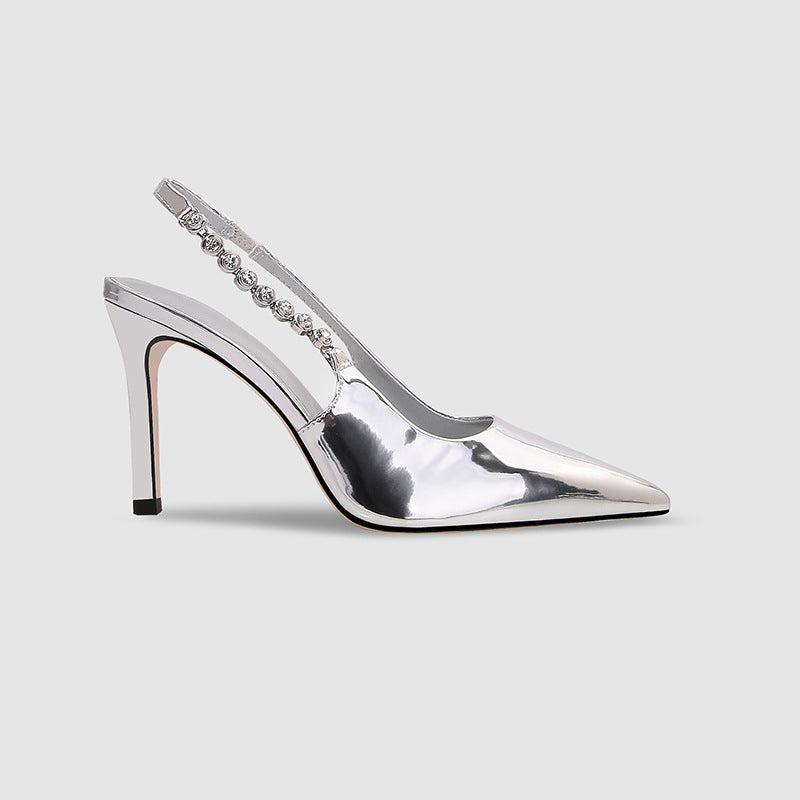 Silver Metallic Slingback Heel Sandals 715572448684