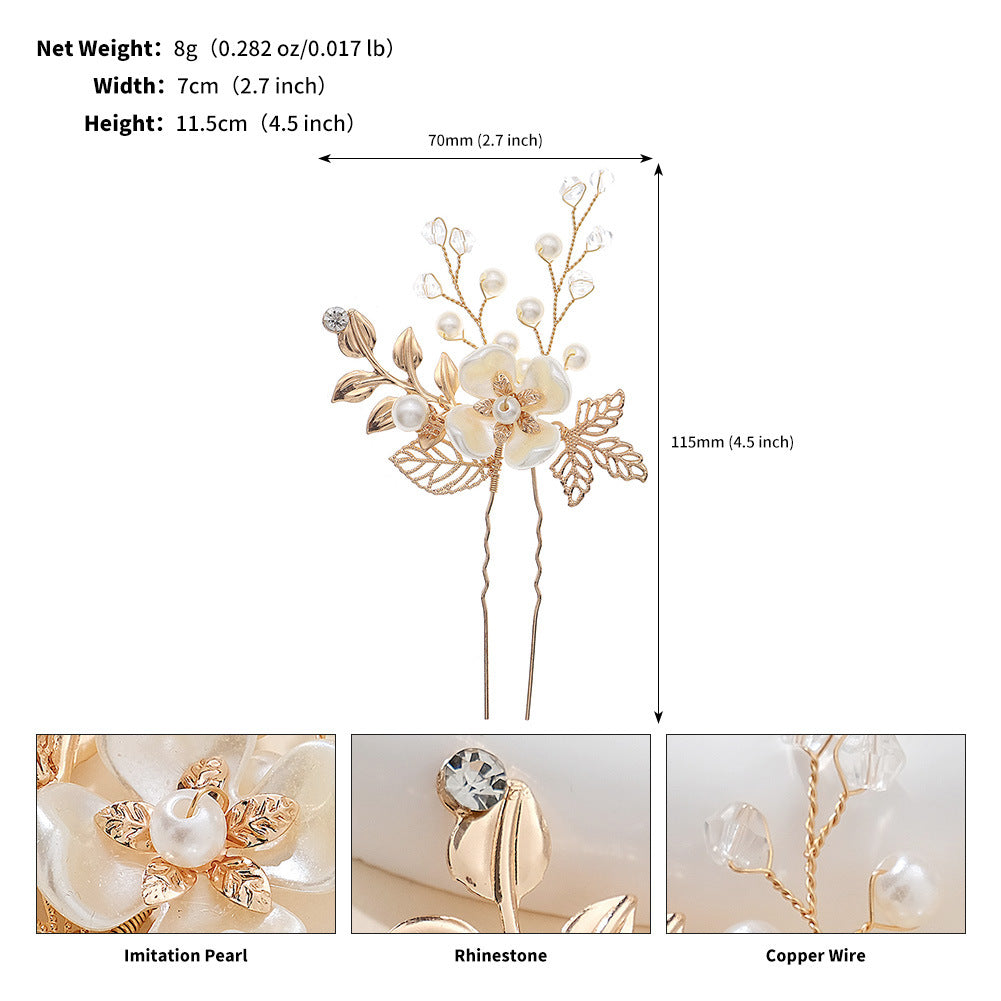 Accessories Hair accessories Handmade hairpin Dinner Party Hairpin Gold leaf Pearl flower pin set of 3 762013156634