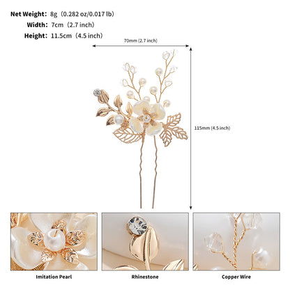 Accessories Hair accessories Handmade hairpin Dinner Party Hairpin Gold leaf Pearl flower pin set of 3 762013156634