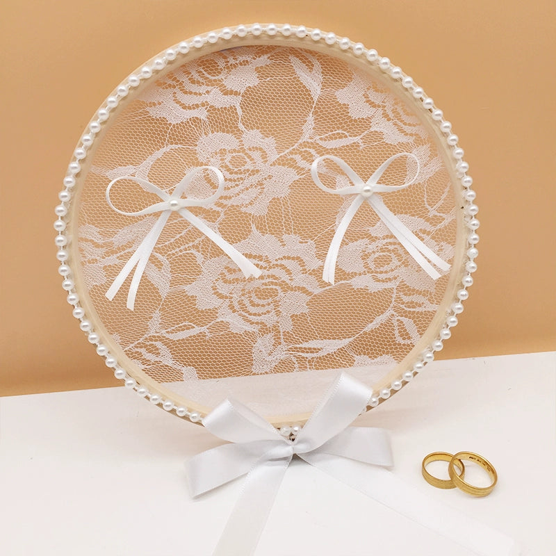 Wooden ring with lace ring pillow 581421564395