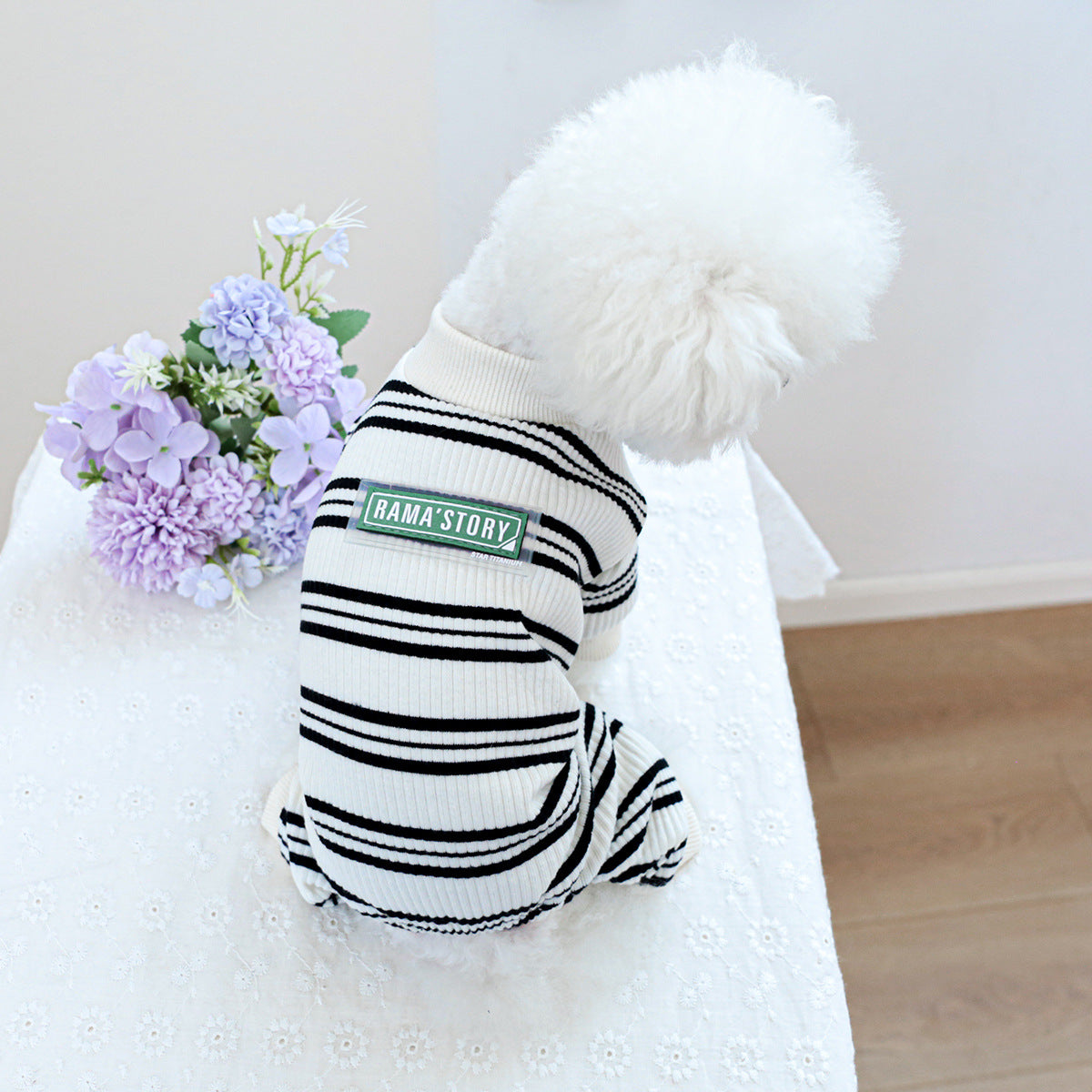 Pet clothes Dog cat clothing one-piece black and white strip home clothes 826130083807