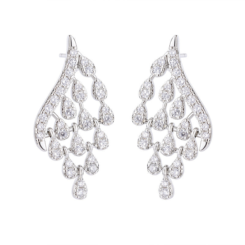 White zircon earrings with fringe  681850127507