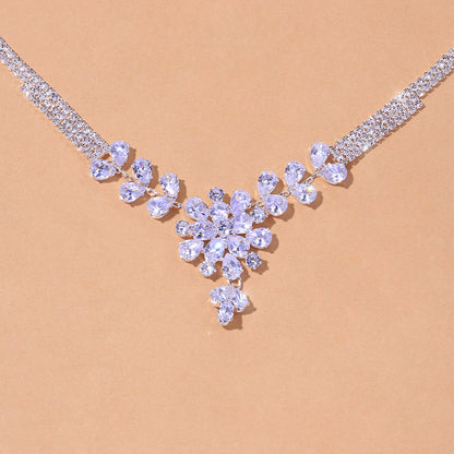 Light luxe Zircon flower Jewelry Set Bridal accessories Fashion temperament necklace earrings set Jewelry set  651033972010