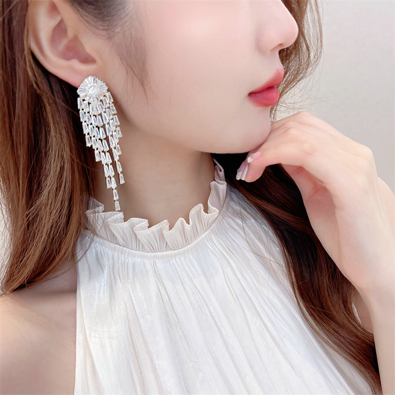 Zircon long tassel earrings 712757587269