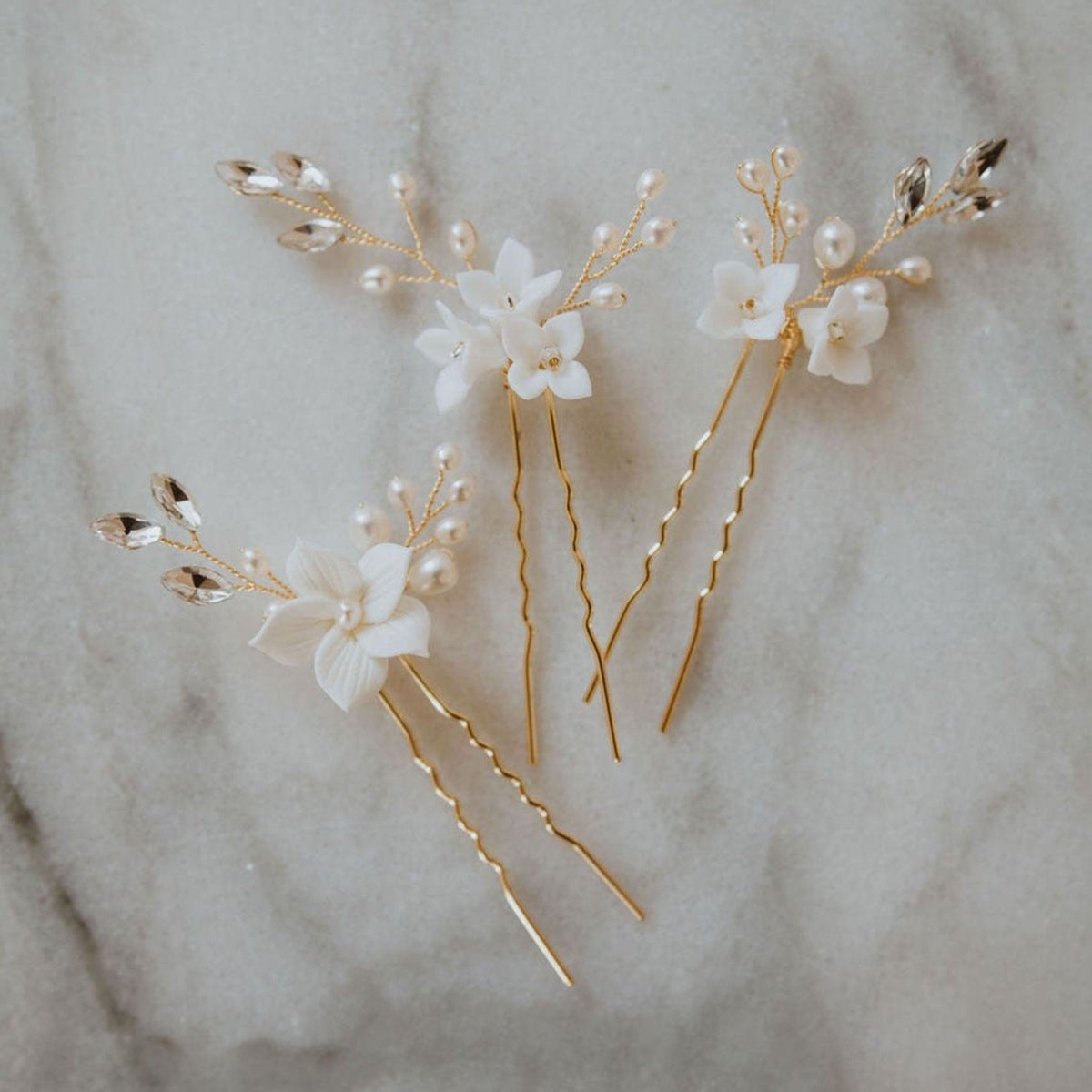 Bride wedding headwear White flower U-shaped Hairpins set of 3 684387483787