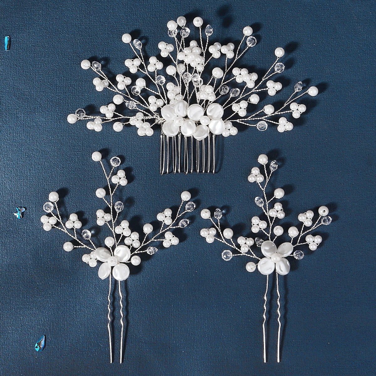 Wedding Hair Comb Pearl Crystal Bride Hair Accessories ，Set of 3  755481715795