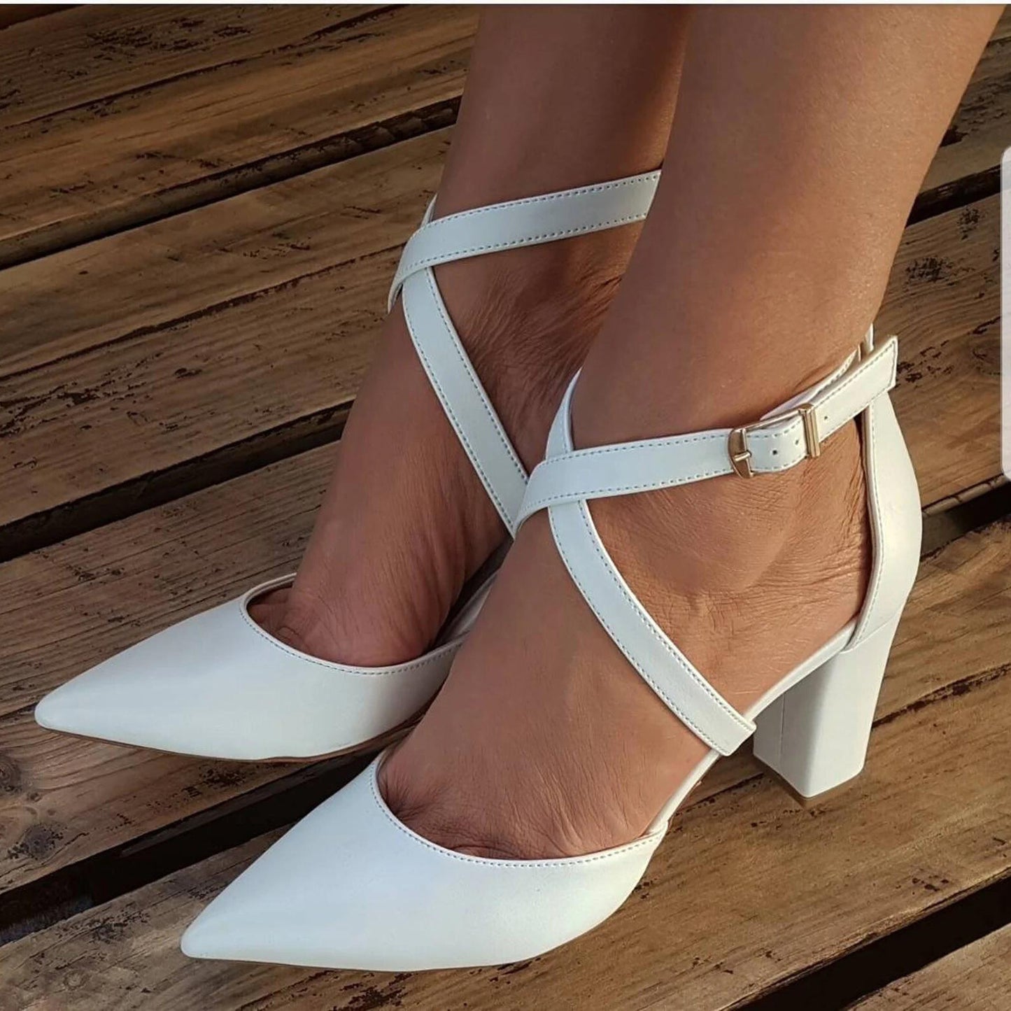 White high-heeled wedding shoes with thick heels 709079195670