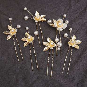 Handcrafted pearl set with Gold leaf hair comb 725487239358