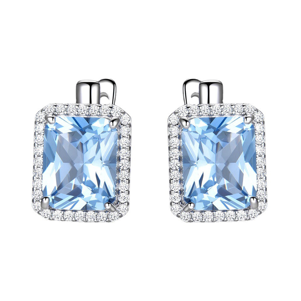 Sky blue topaz square earrings with diamonds 616219943551