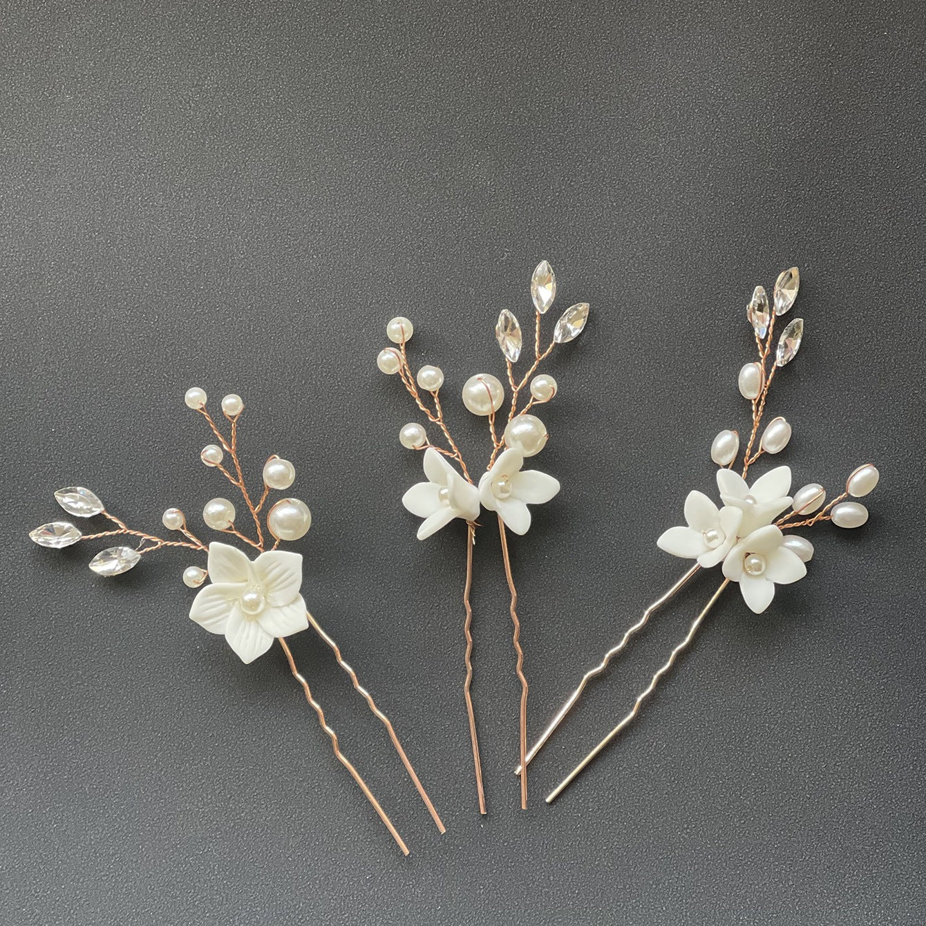 Bride wedding headwear White flower U-shaped Hairpins set of 3 684387483787