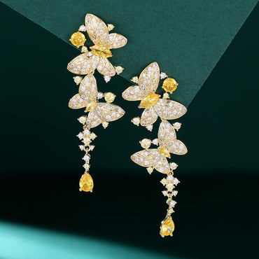 Long butterfly tassel zircon earrings 717866240971