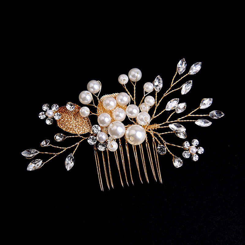 Gold leaf updo hair comb ornaments handmade rhinestone headdress bridal accessories 698964279630