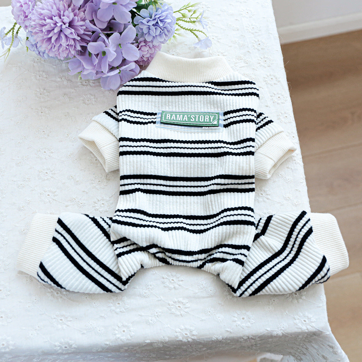 Pet clothes Dog cat clothing one-piece black and white strip home clothes 826130083807