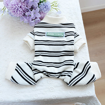 Pet clothes Dog cat clothing one-piece black and white strip home clothes 826130083807