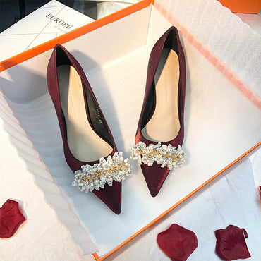 Wedding bridal shoes Dress shoes pointed high heels 683923492274