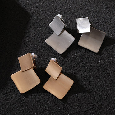 Simple square geometry alloy earrings Fashion light luxury all-in-one women's ear clips 720384731306