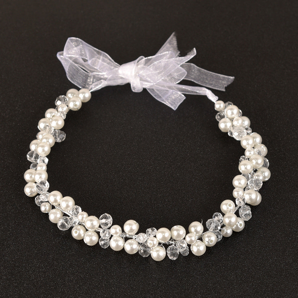 Bridal headwear for girls Pearl headband Headband with yarn band 583256976866